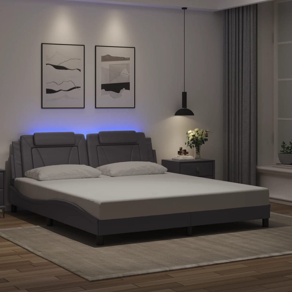 Cadre de lit avec LED sans matelas gris 180x200 cm