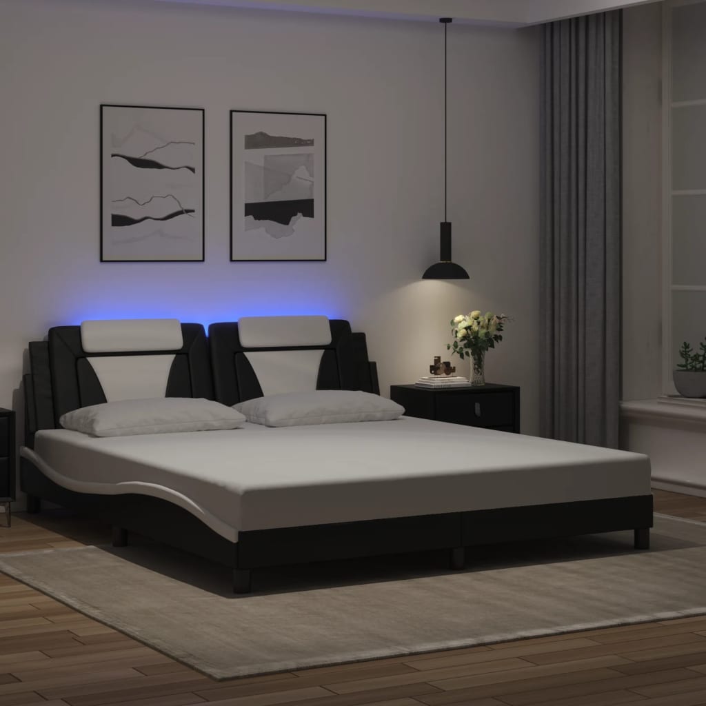 Cadre de lit avec LED sans matelas noir et blanc 180x200 cm