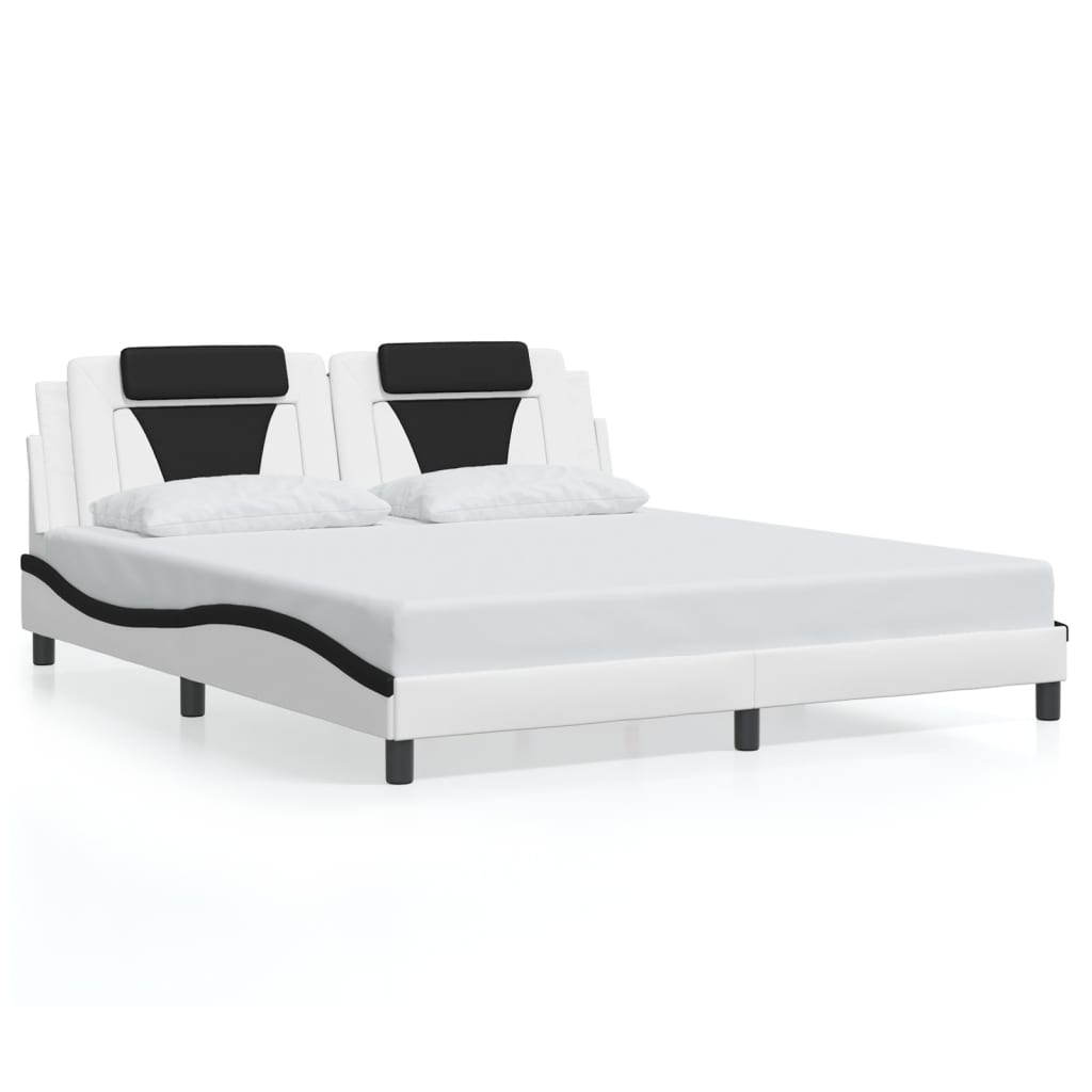 Bed frame with LED without mattress white and black 180x200 cm