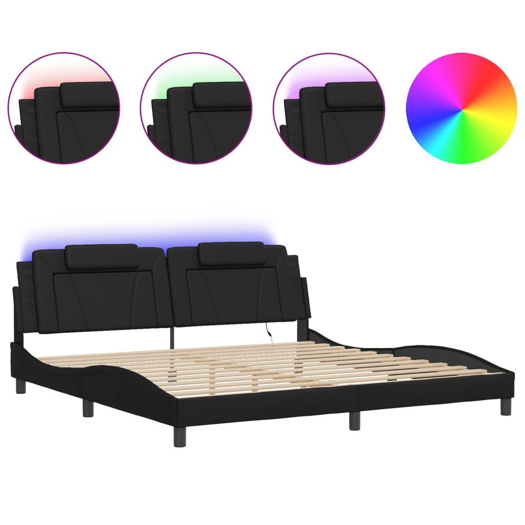 Bed frame with LED without mattress black 200x200 cm