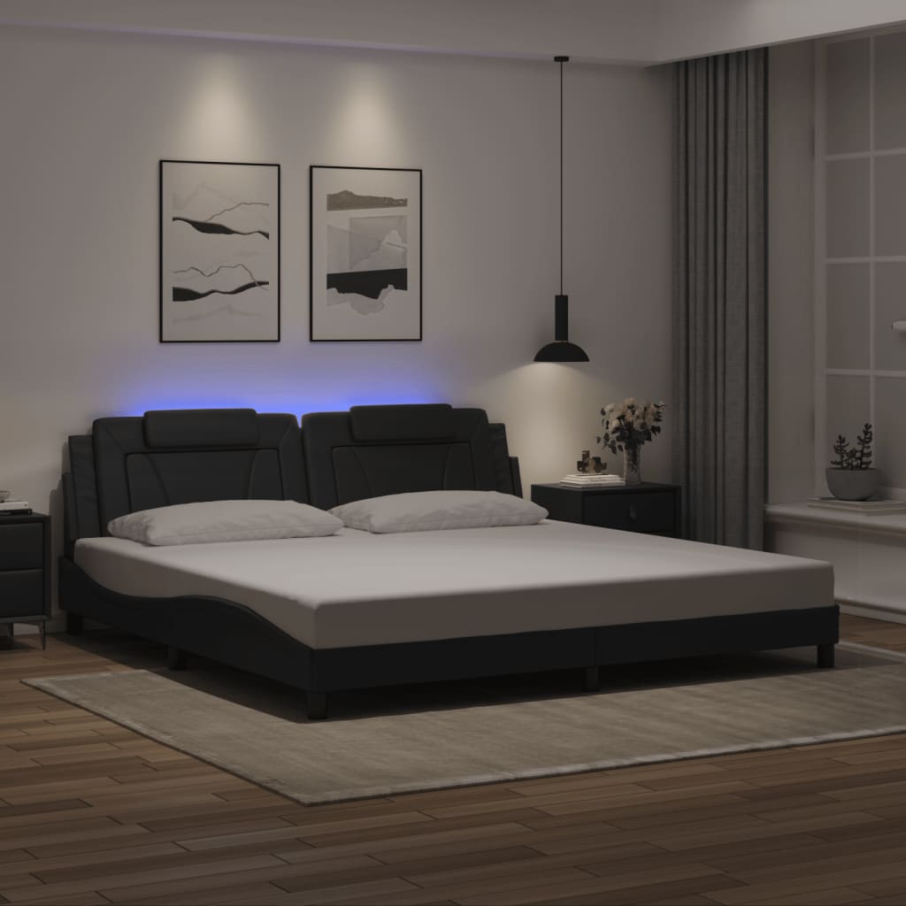 Bed frame with LED without mattress black 200x200 cm