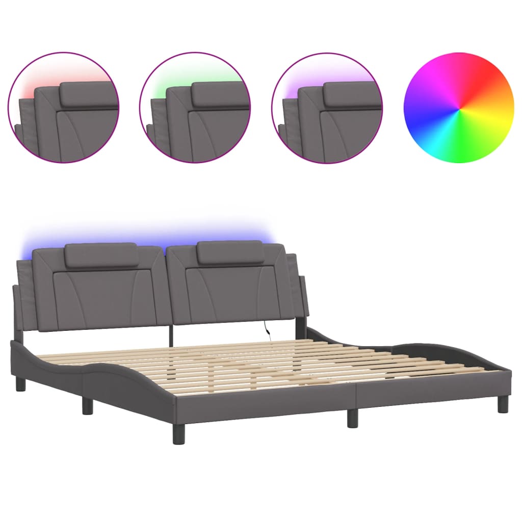 Cadre de lit avec LED sans matelas gris 200x200 cm