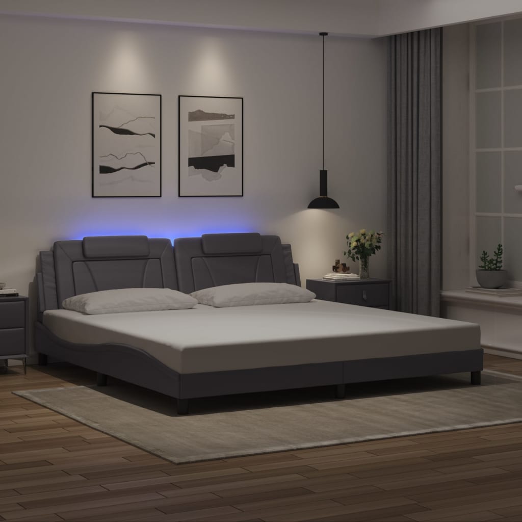 Cadre de lit avec LED sans matelas gris 200x200 cm