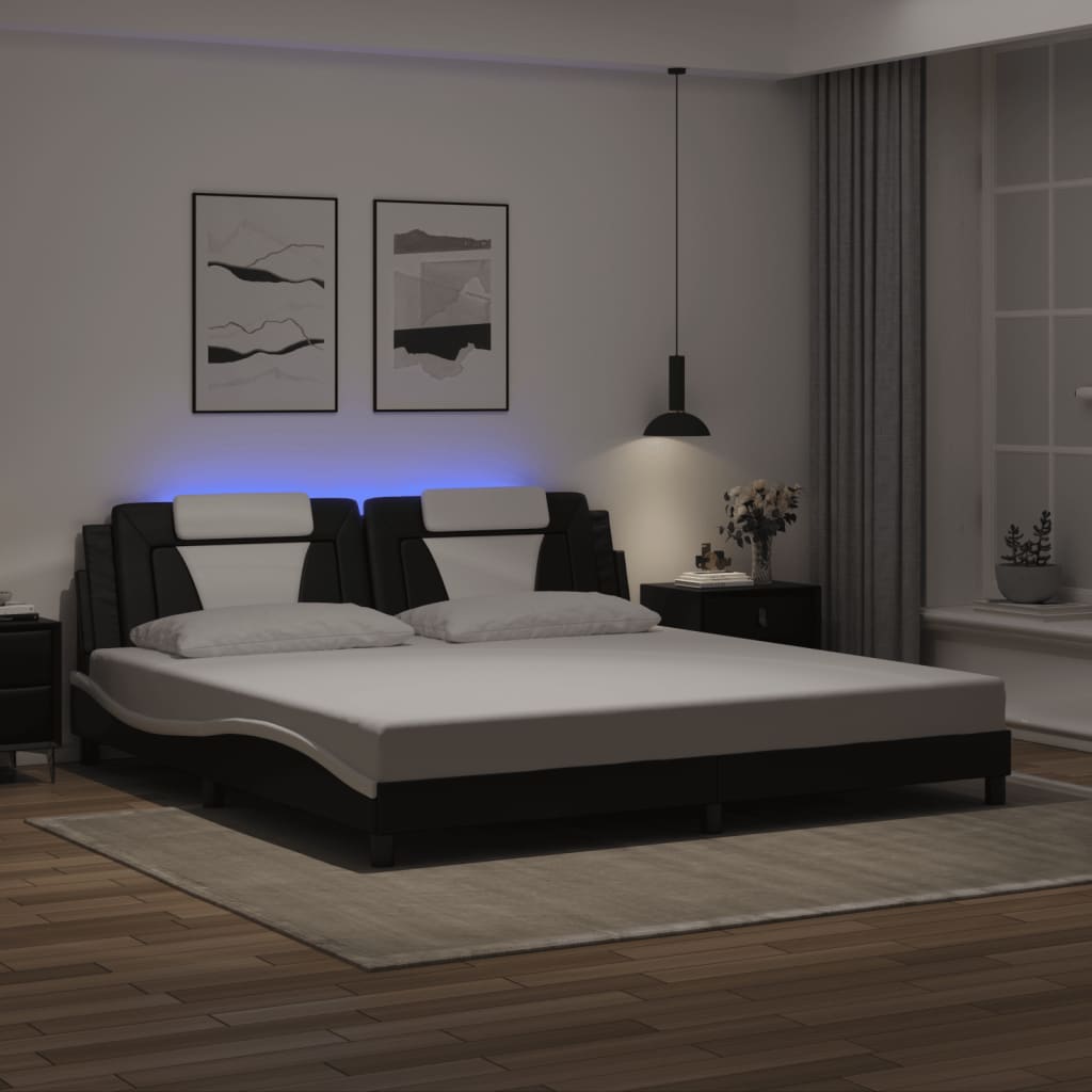 Cadre de lit avec LED sans matelas noir et blanc 200x200 cm