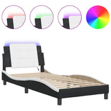 Bed frame with LED without mattress black and white 80x200 cm