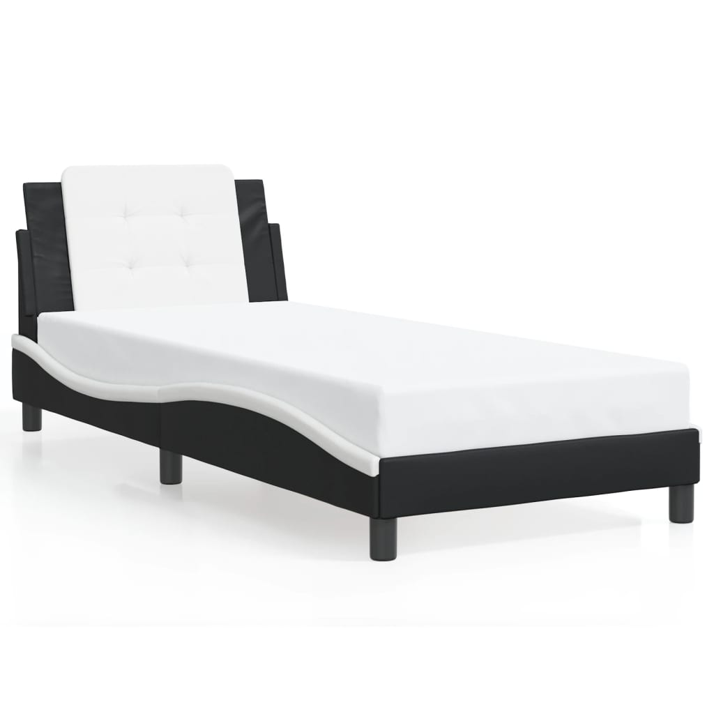 Bed frame with LED without mattress black and white 80x200 cm