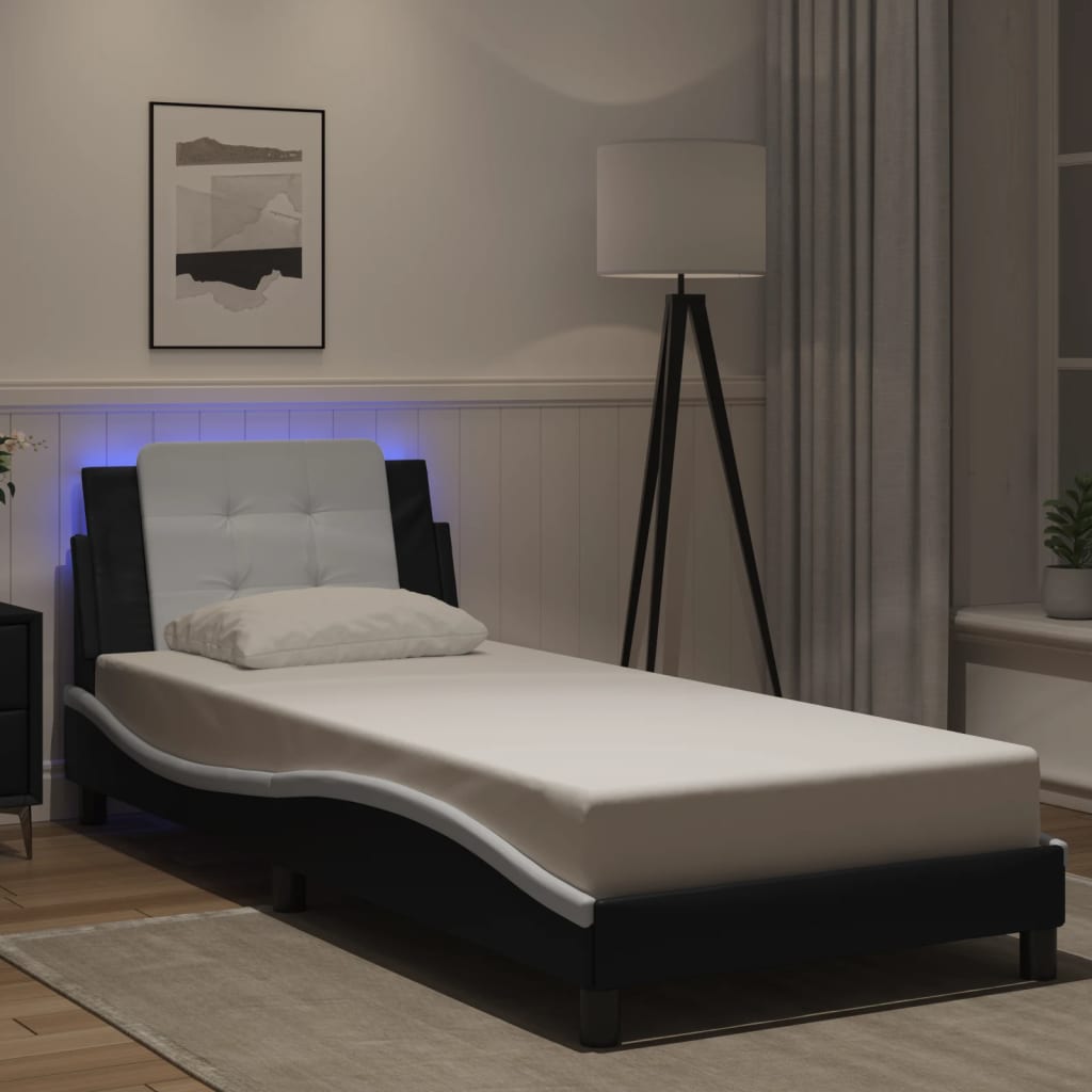 Bed frame with LED without mattress black and white 80x200 cm