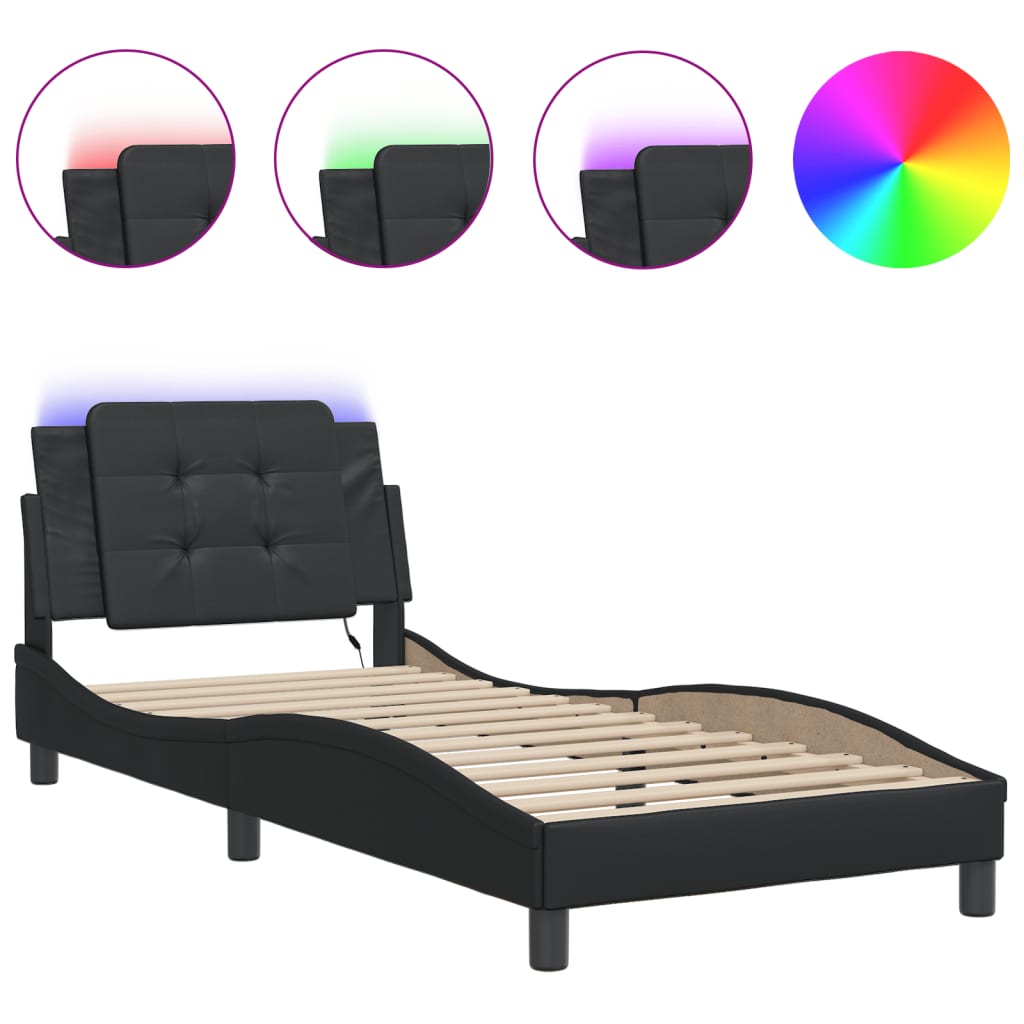 Cadre de lit avec LED sans matelas noir 90x190 cm