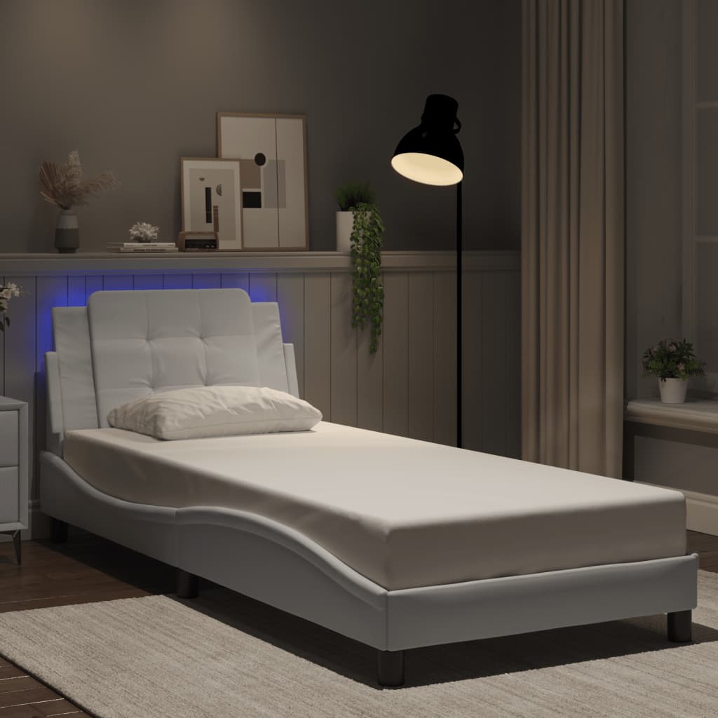 Cadre de lit avec LED sans matelas blanc 90x190 cm