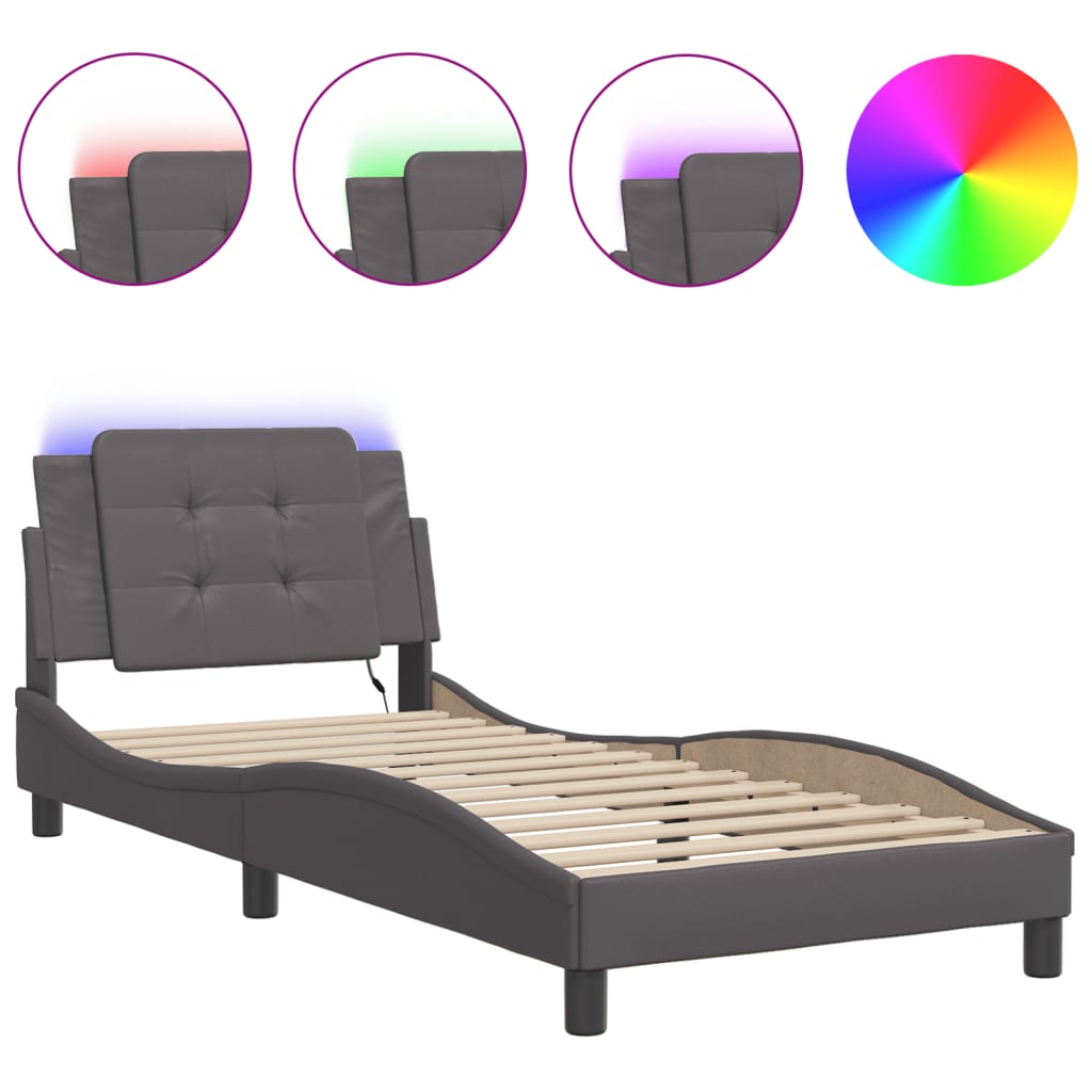 Cadre de lit avec LED sans matelas gris 90x190 cm