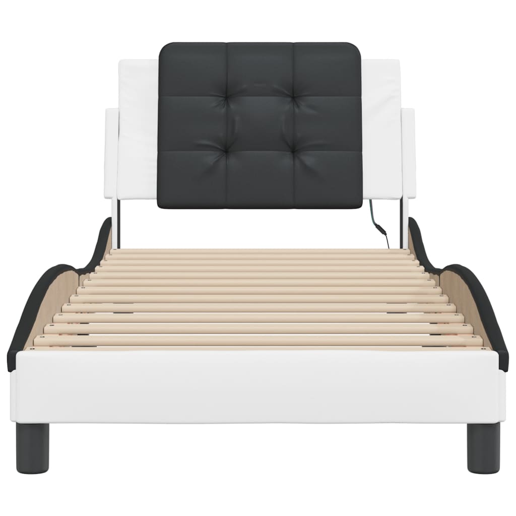 Bed frame with LED without mattress white and black 90x190 cm