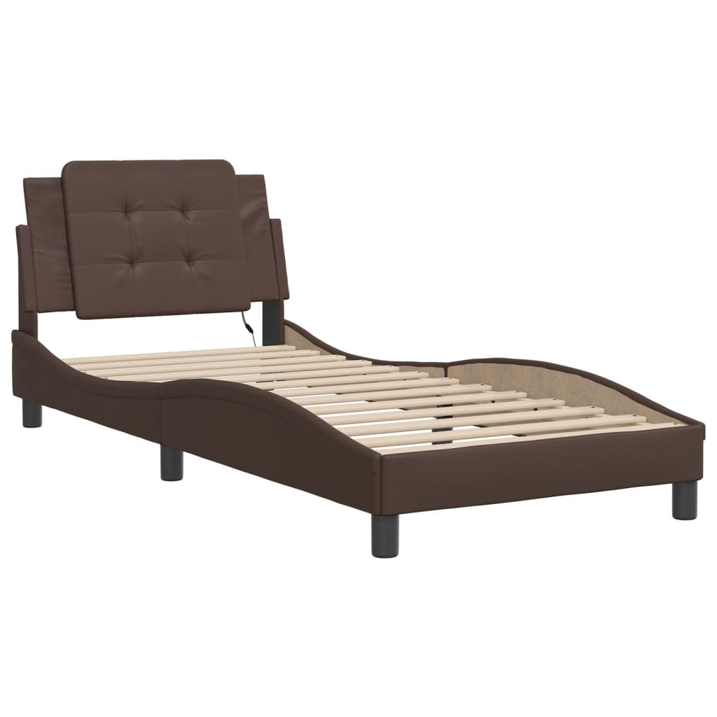 Cadre de lit avec LED sans matelas marron 90x200 cm