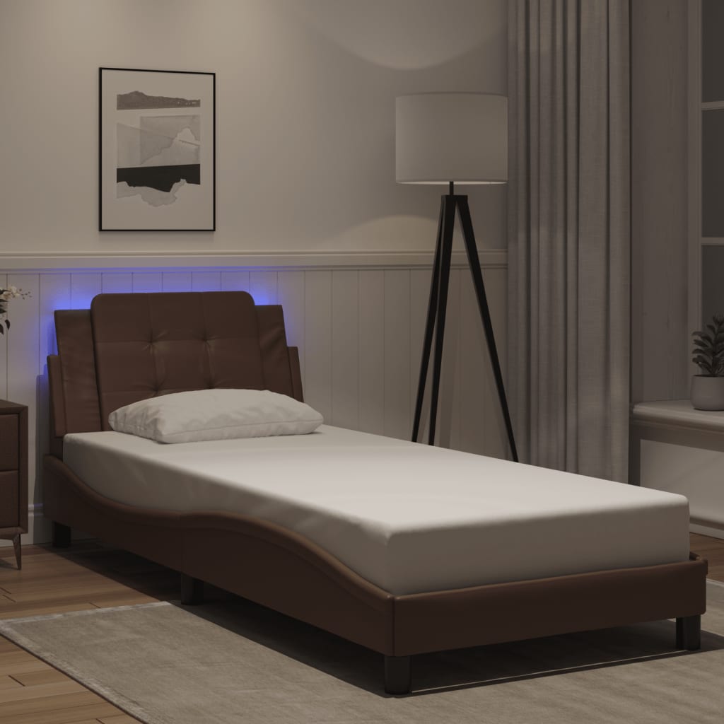 Cadre de lit avec LED sans matelas marron 90x200 cm