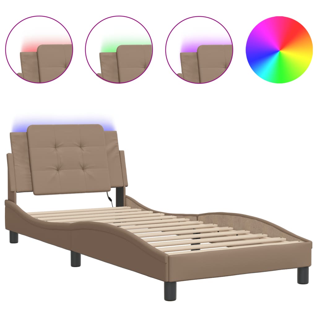 Cadre de lit avec LED sans matelas cappuccino 90x200 cm