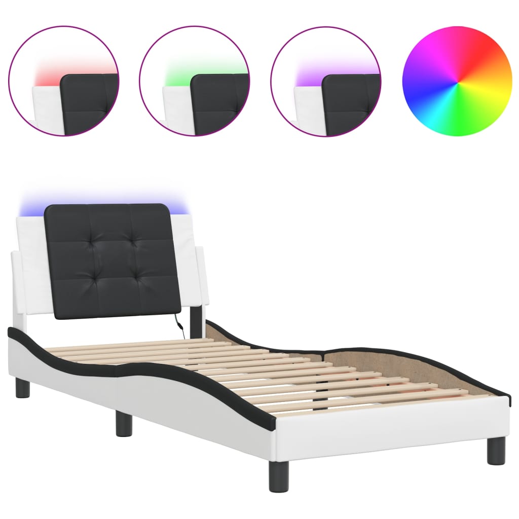 Bed frame with LED without mattress white and black 90x200 cm