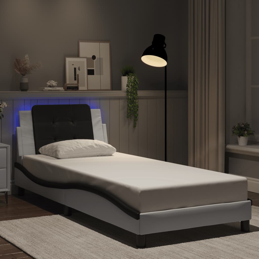 Bed frame with LED without mattress white and black 90x200 cm