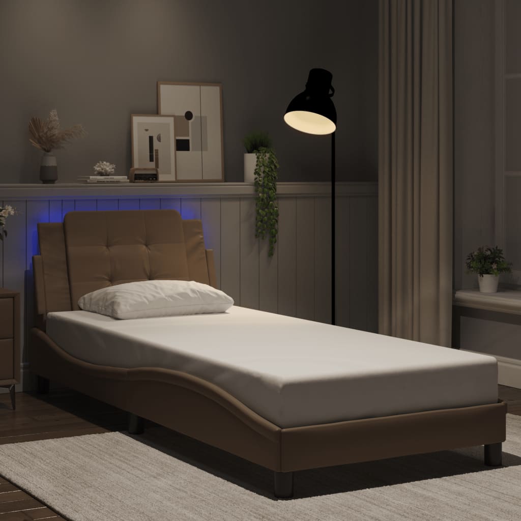 Bed frame with LED without mattress cappuccino 100x200 cm