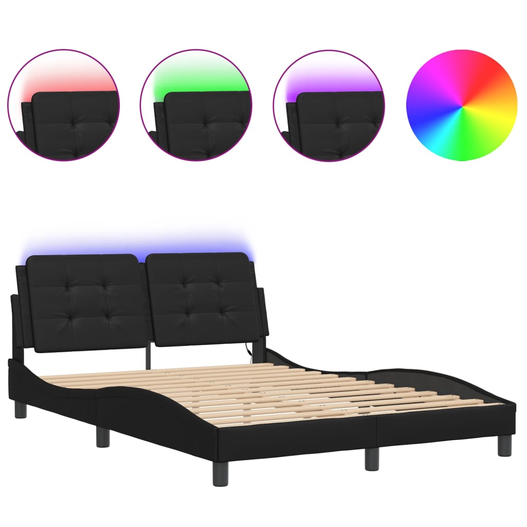 Cadre de lit avec LED sans matelas noir 140x190 cm