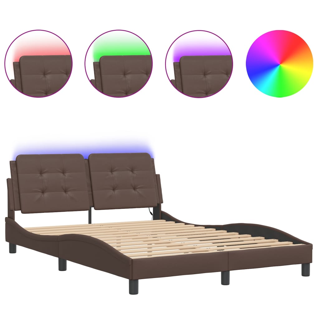 Cadre de lit avec LED sans matelas marron 140x190 cm