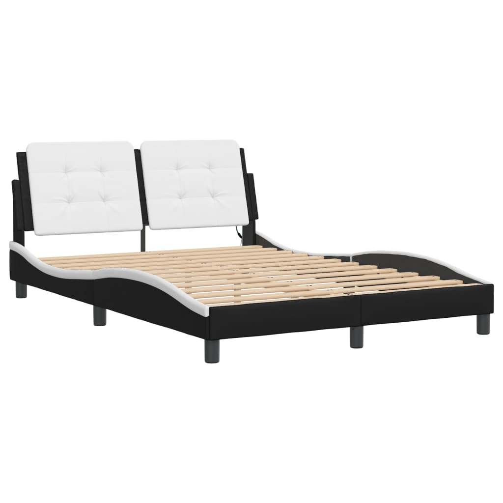 Cadre de lit avec LED sans matelas noir et blanc 140x190 cm