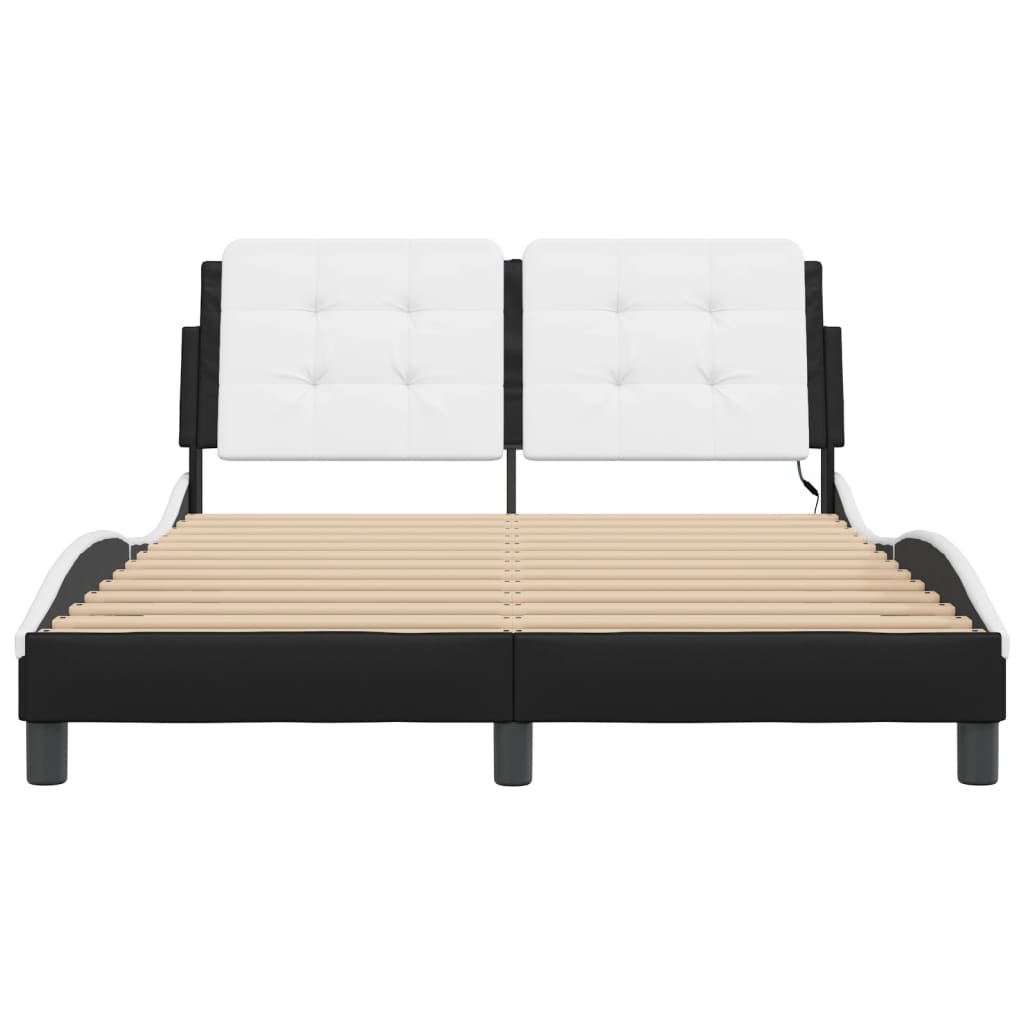 Cadre de lit avec LED sans matelas noir et blanc 140x190 cm