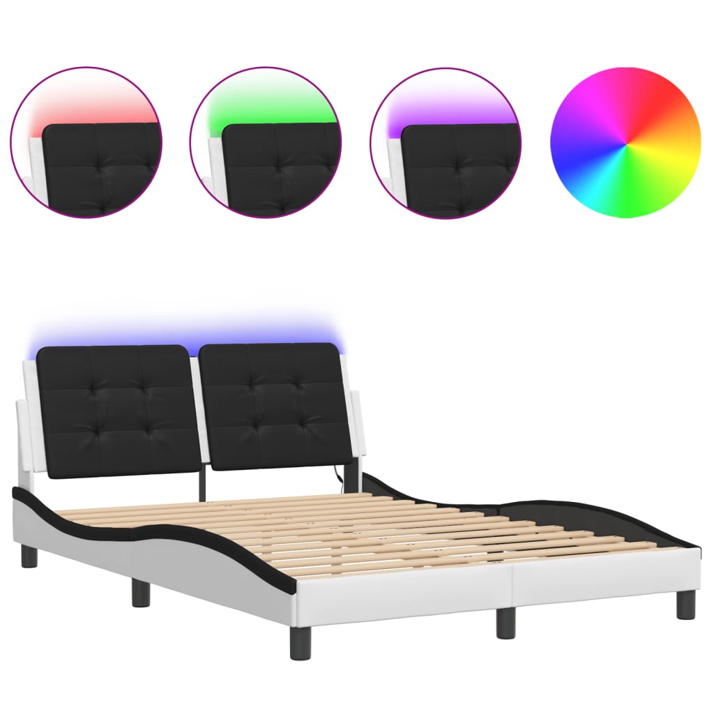 Bed frame with LED without mattress white and black 140x190 cm