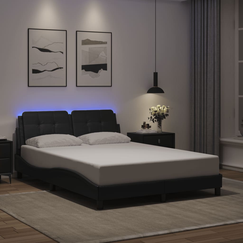 Bed frame with LED without mattress black 140x200 cm