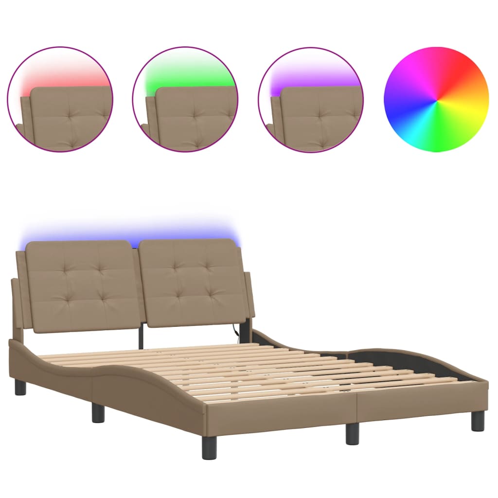 Bed frame with LED without mattress cappuccino 140x200 cm