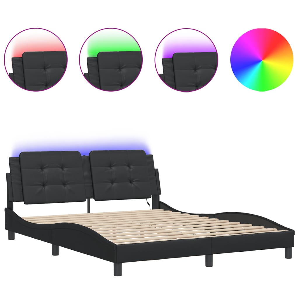 Bed frame with LED without mattress black 160x200 cm