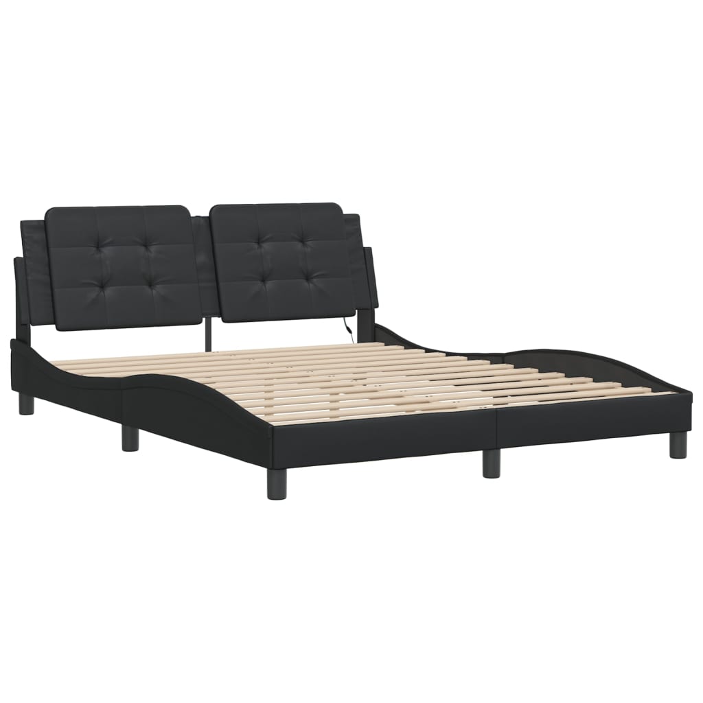 Bed frame with LED without mattress black 160x200 cm