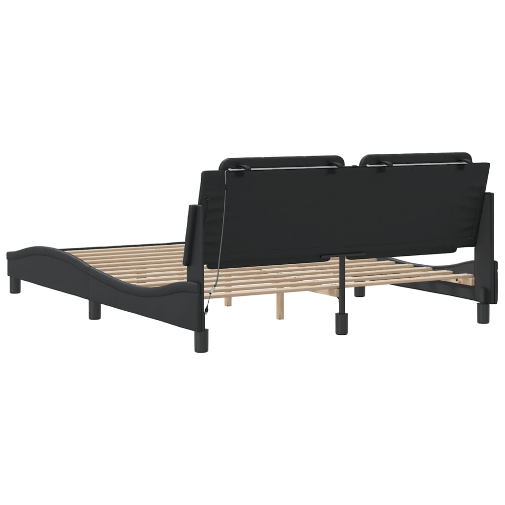 Bed frame with LED without mattress black 160x200 cm