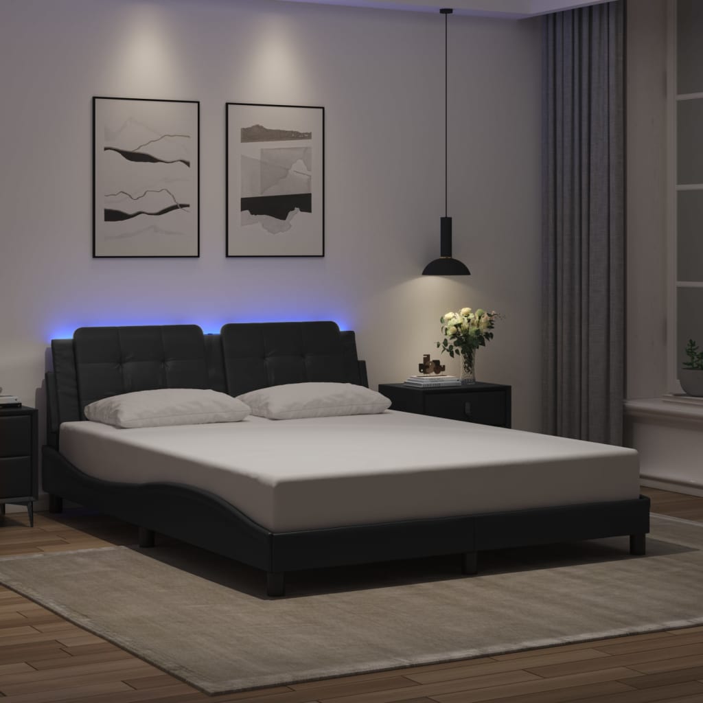 Bed frame with LED without mattress black 160x200 cm