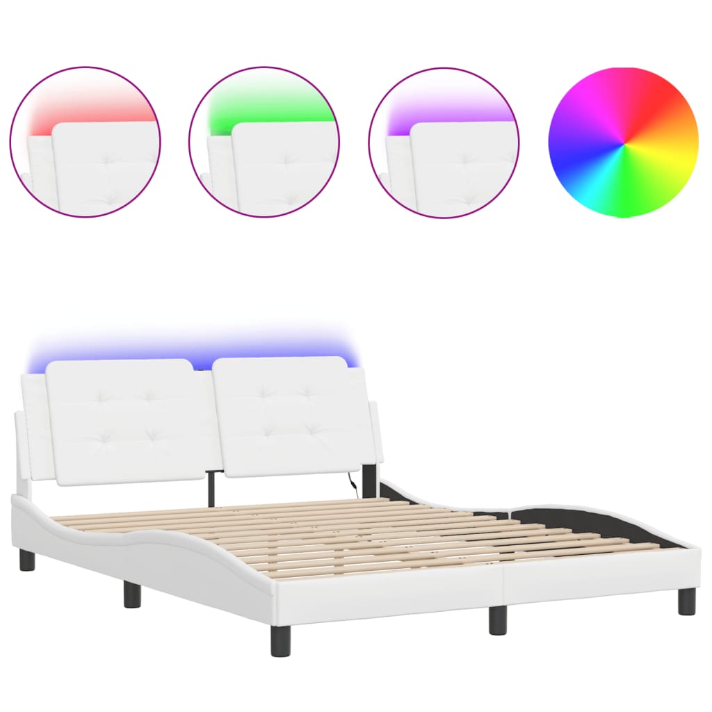 Bed frame with LED without mattress white 160x200 cm