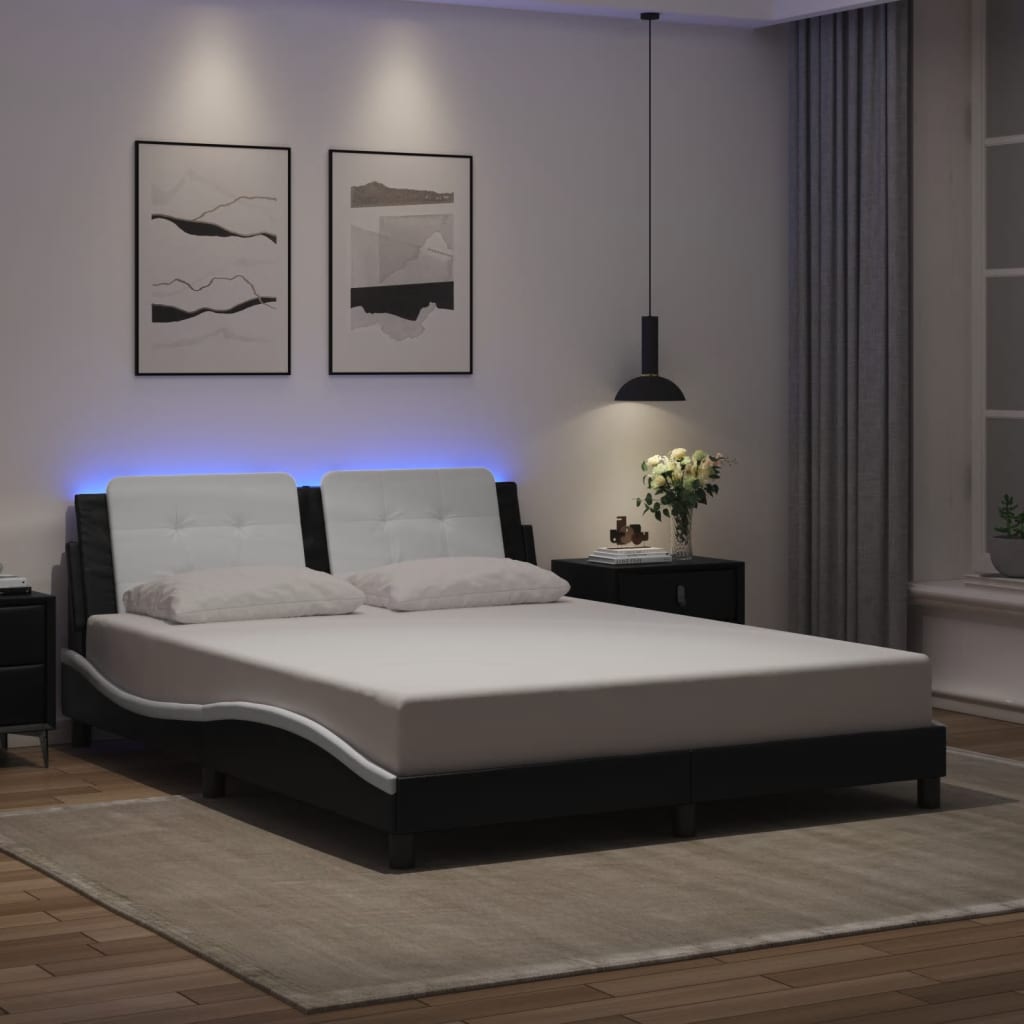 Cadre de lit avec LED sans matelas noir et blanc 160x200 cm