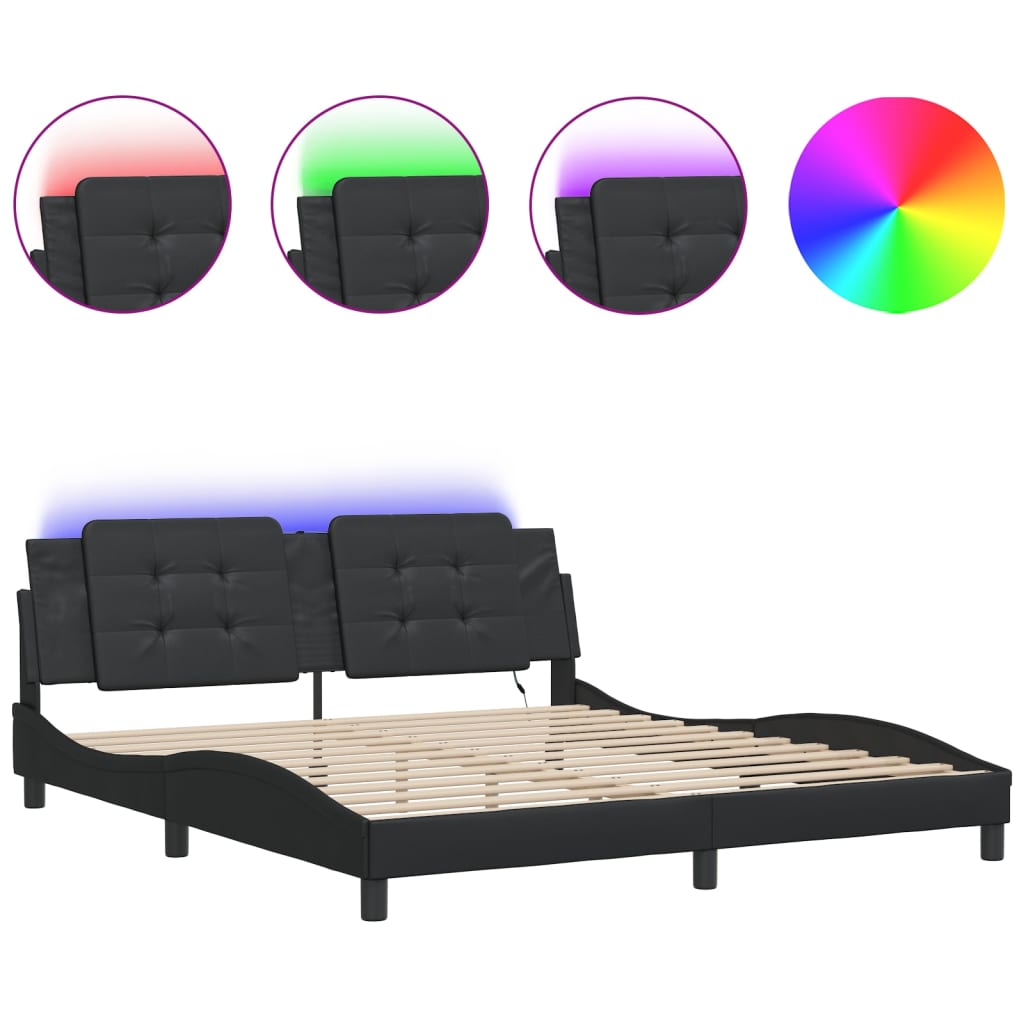 Bed frame with LED without mattress black 180x200 cm