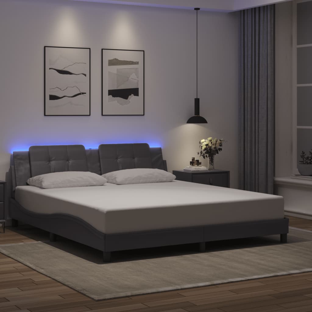 Cadre de lit avec LED sans matelas gris 180x200 cm