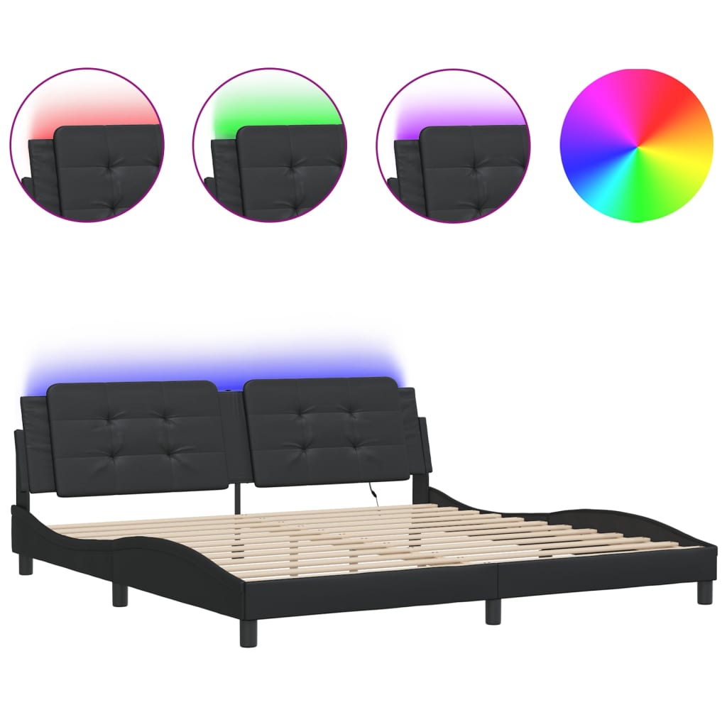 Bed frame with LED without mattress black 200x200 cm