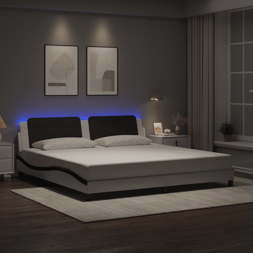 Cadre de lit avec LED sans matelas blanc et noir 200x200 cm