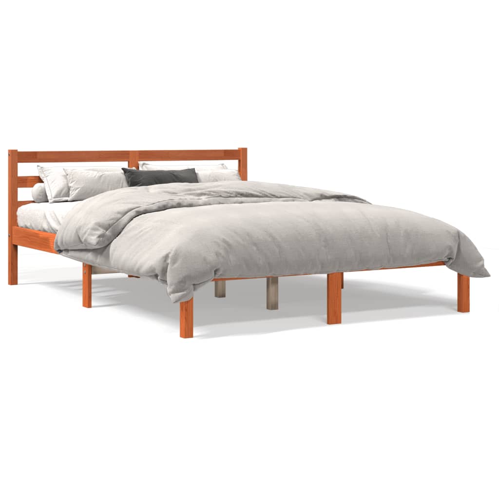 Bed frame without mattress brown wax 140x190cm solid pine wood