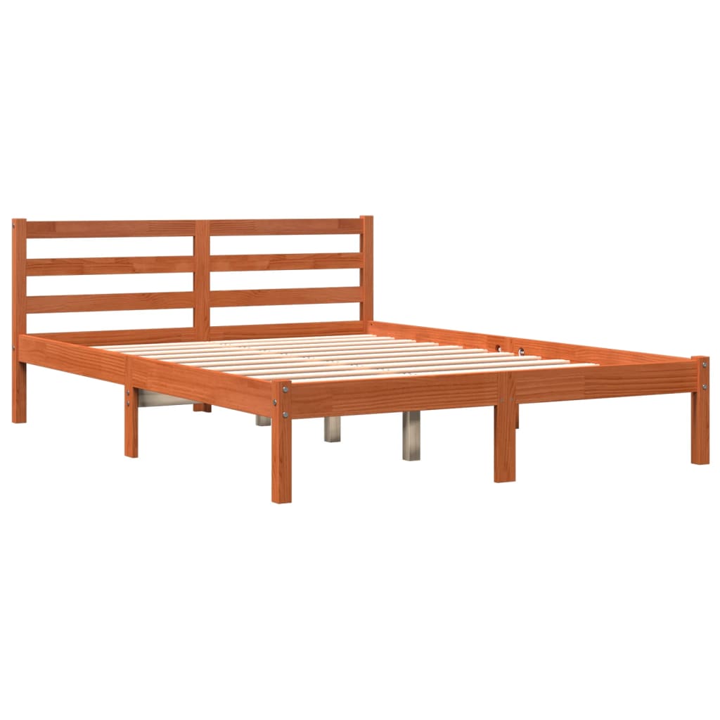 Bed frame without mattress brown wax 140x190cm solid pine wood