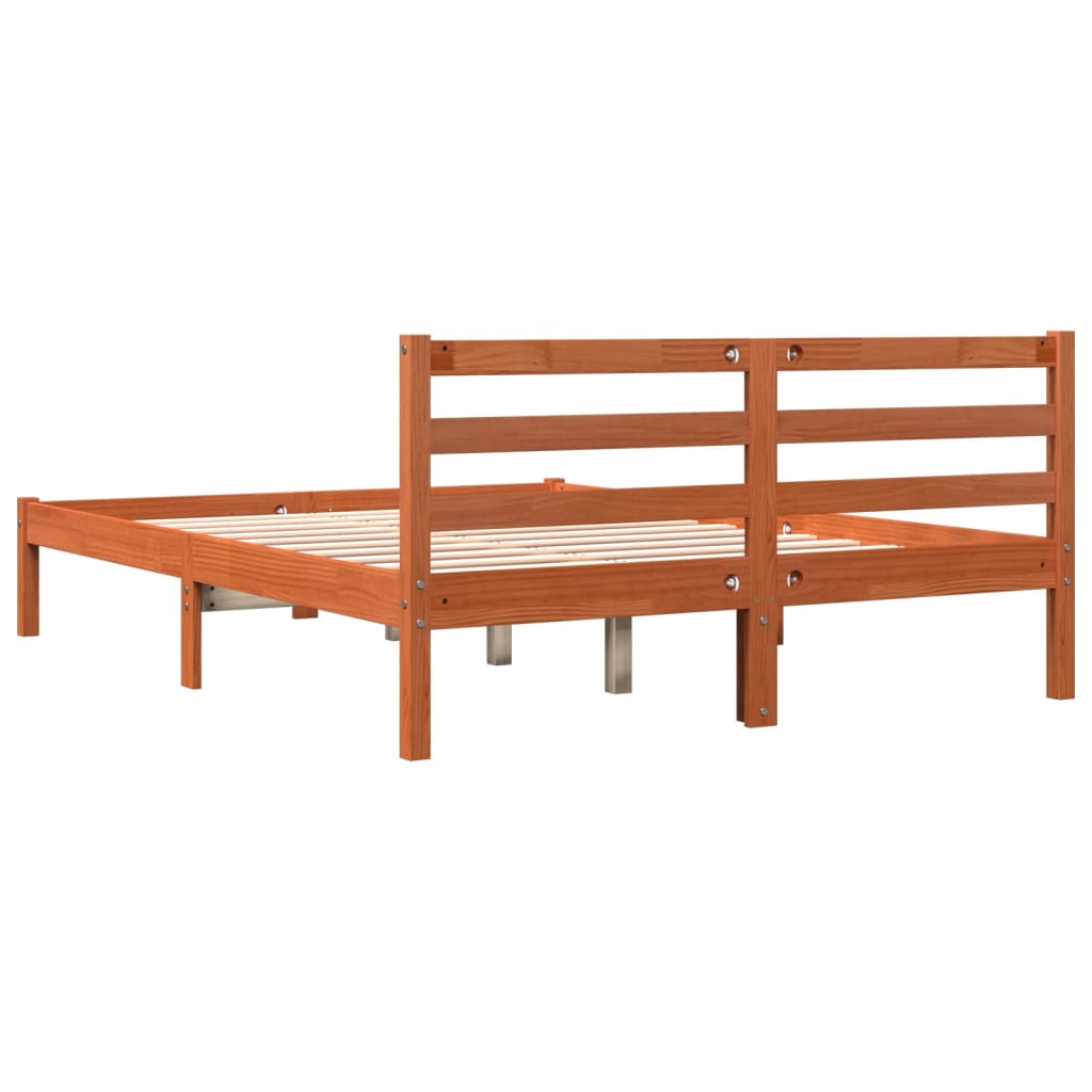 Bed frame without mattress brown wax 140x190cm solid pine wood