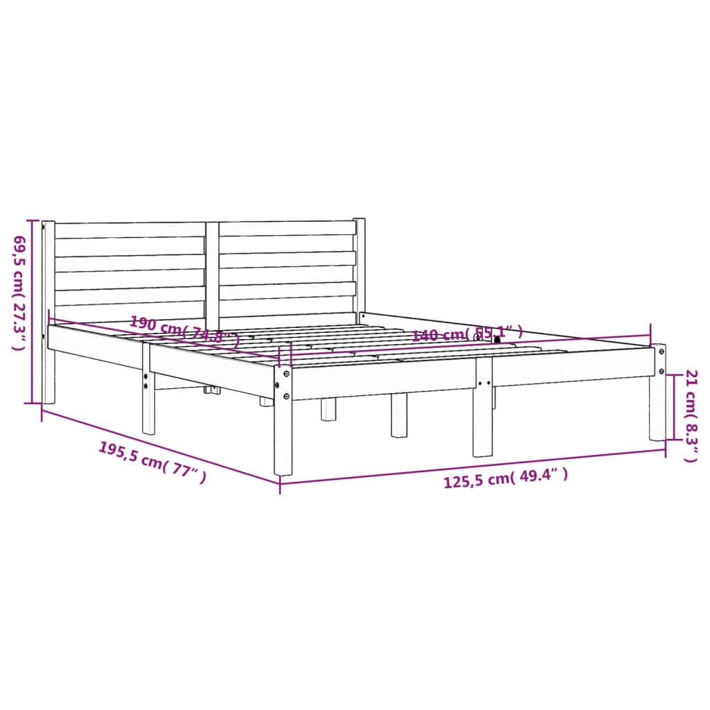 Bed frame without mattress brown wax 140x190cm solid pine wood