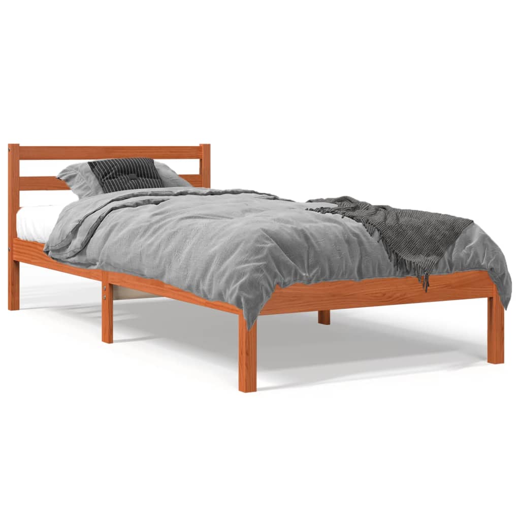 Cadre de lit sans matelas cire marron 100x200cm bois pin massif