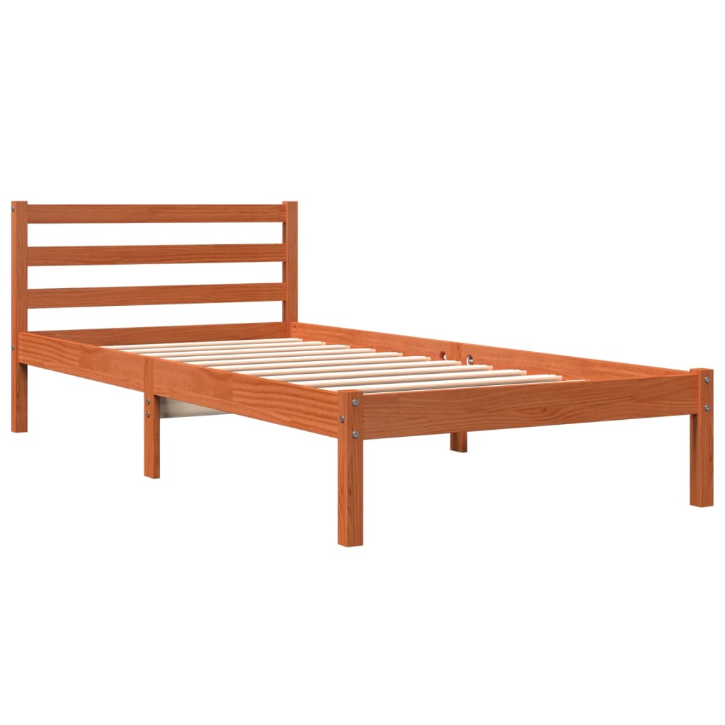 Cadre de lit sans matelas cire marron 100x200cm bois pin massif