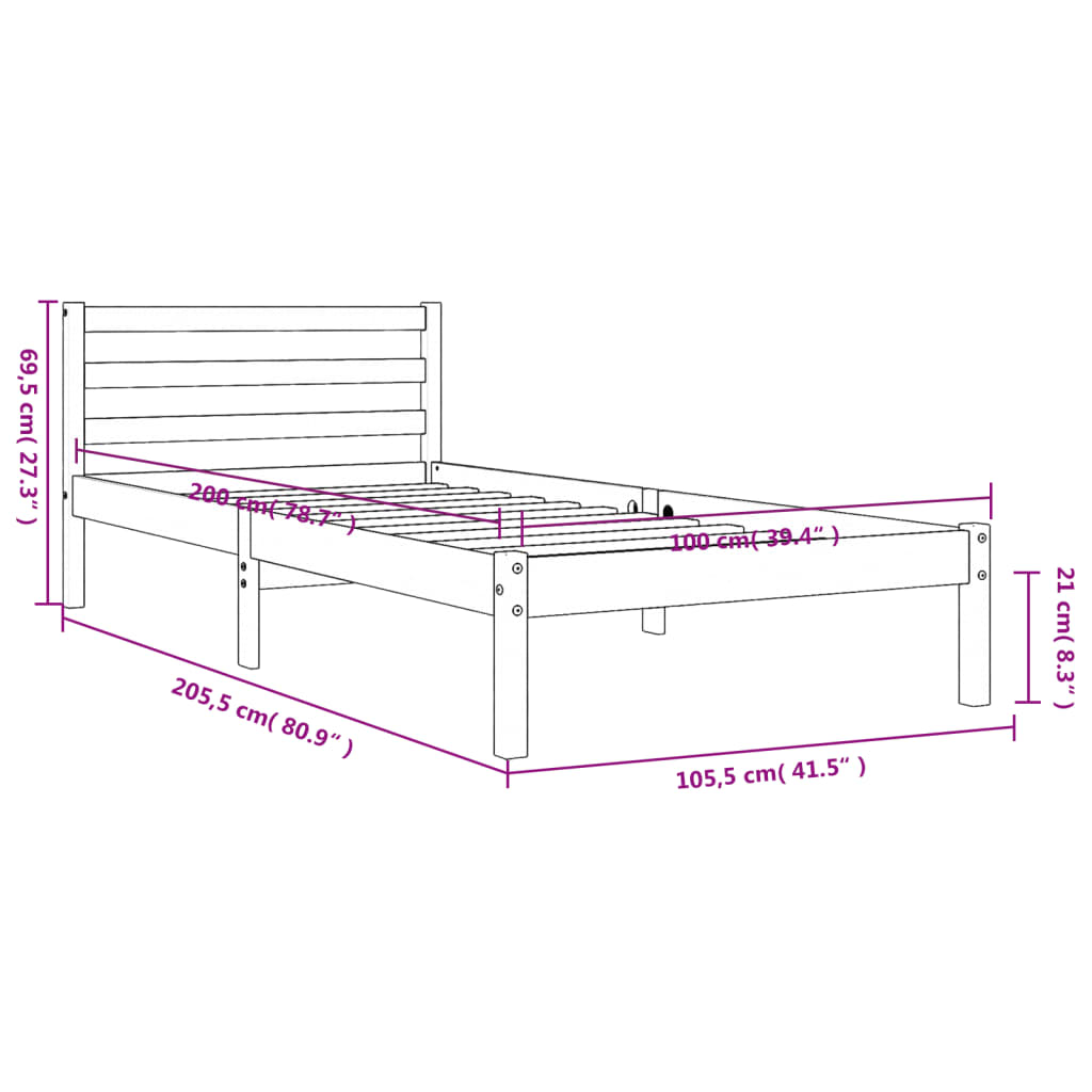 Cadre de lit sans matelas cire marron 100x200cm bois pin massif