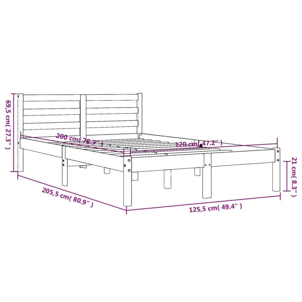 Bettgestell ohne Matratze, braunes Wachs, 120 x 200 cm, massives Kiefernholz