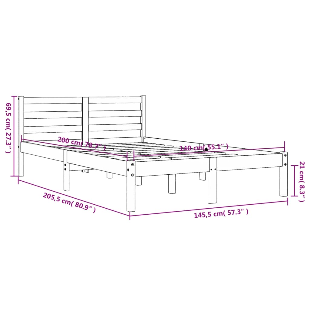 Bettgestell ohne Matratze, braunes Wachs, 140 x 200 cm, massives Kiefernholz