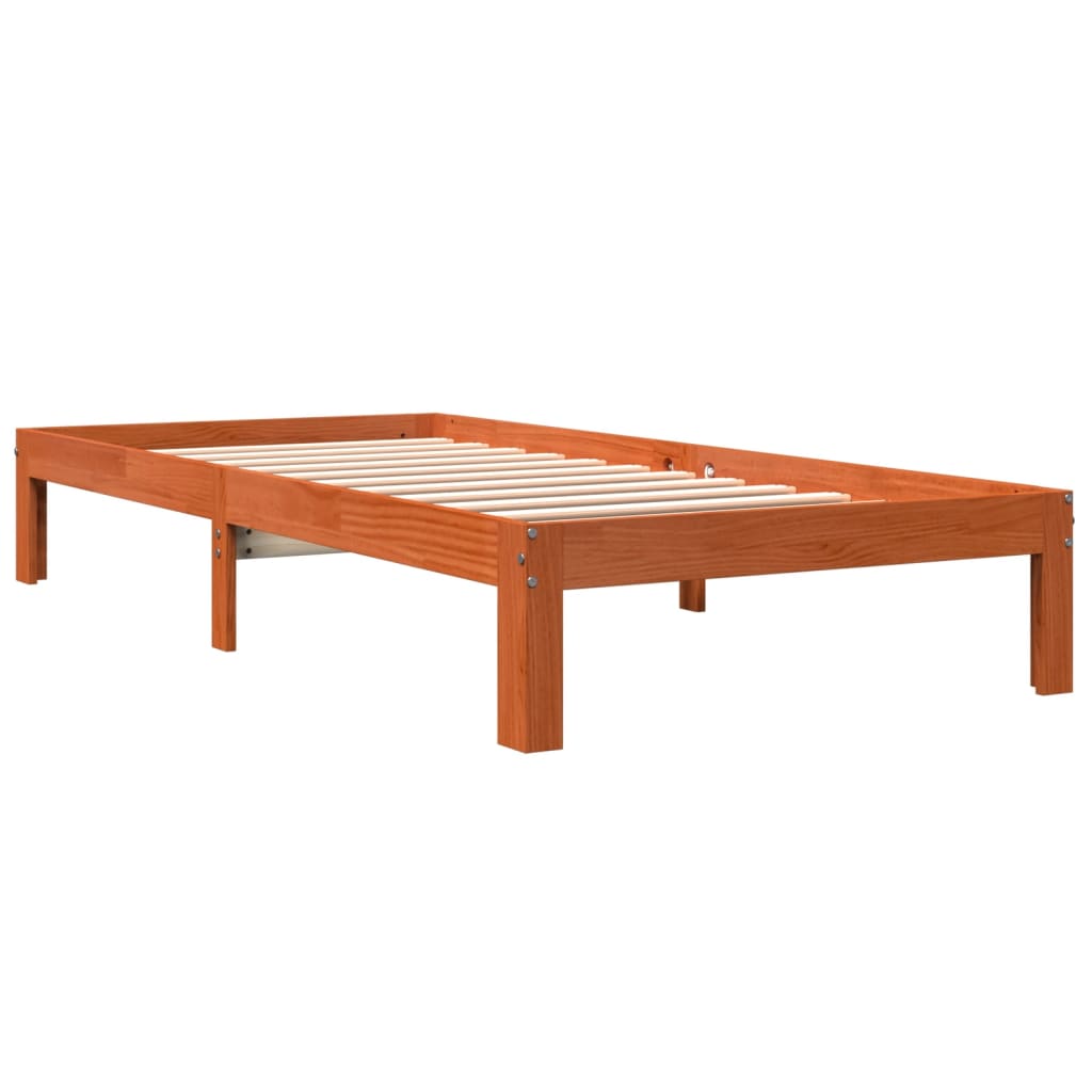 Bed frame without mattress brown wax 75x190 cm solid pine wood