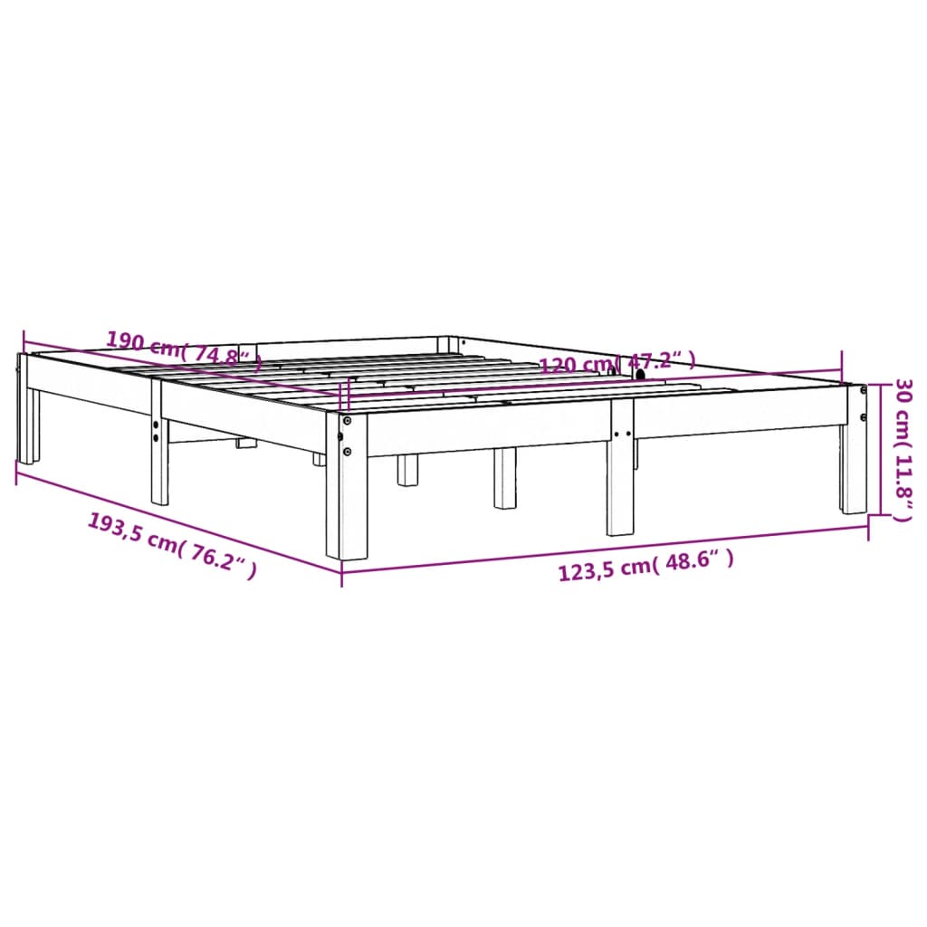 Bettgestell ohne Matratze, braunes Wachs, 120 x 190 cm, massives Kiefernholz