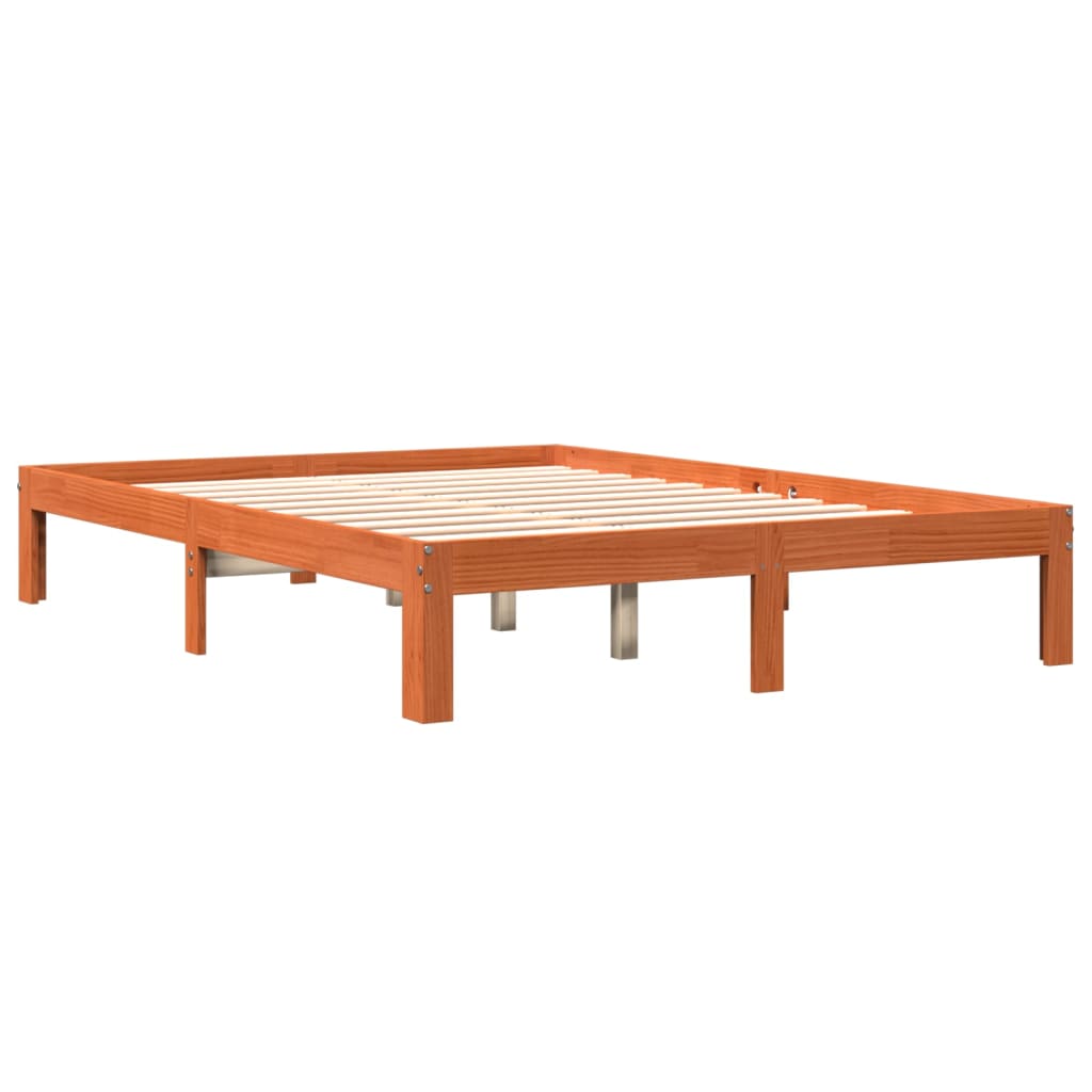 Bed frame without mattress brown wax 135x190cm solid pine wood